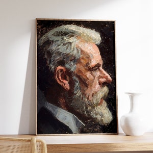 Male Profile Portrait Oil Painting | Antique Male Side Art | Elegant Man Portrait Poster | Dark Academia Decor | Office Decor | Wall Art