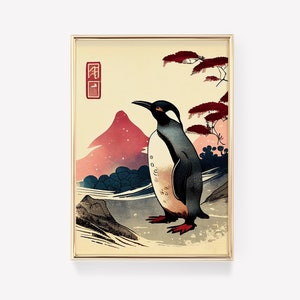 Premium Druck | Poster Pinguin | Japanische Malerei | Mid Century | Ukiyo-e Malerei | Kunstdruck | Museums-Qualitätsdruck