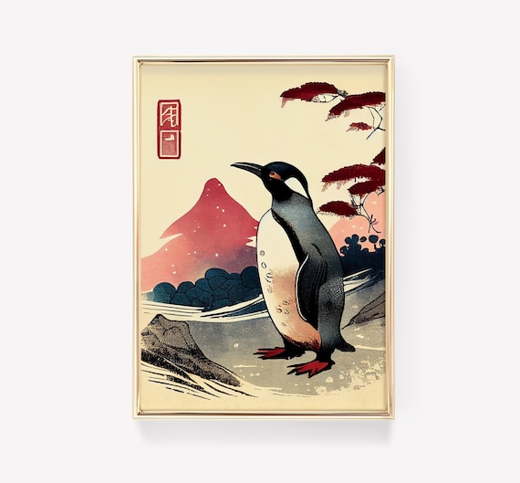 Premium Print | Penguin Poster | Japanese Painting | Mid Century | Ukiyo-e Painting | Fine Art Print | Museum Quality Print