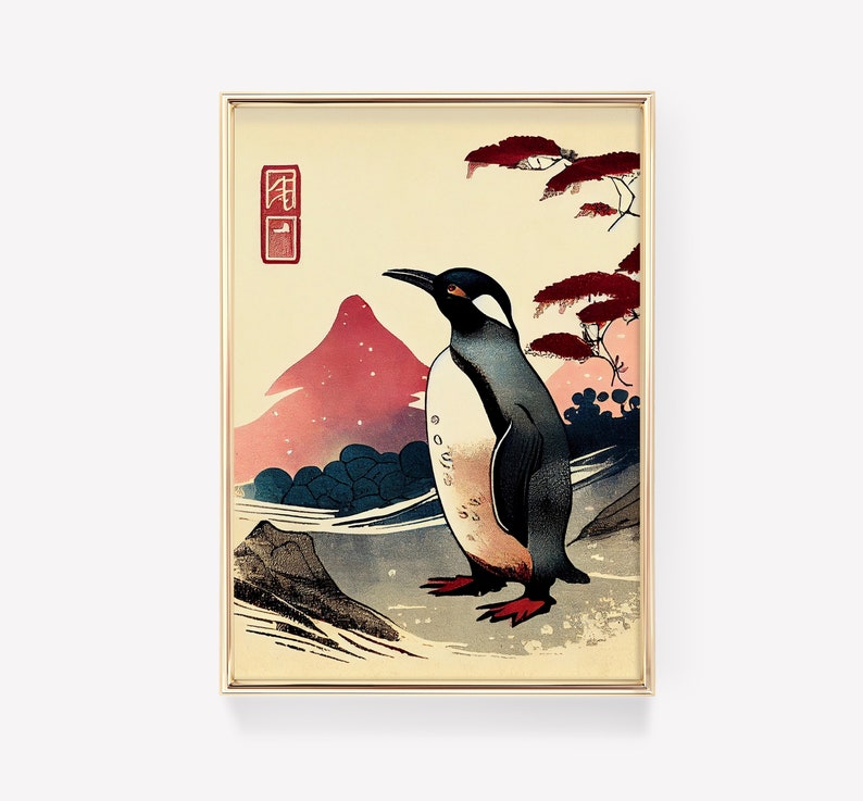 Premium Print | Penguin Poster | Japanese Painting | Mid Century | Ukiyo-e Painting | Fine Art Print | Museum Quality Print image 1