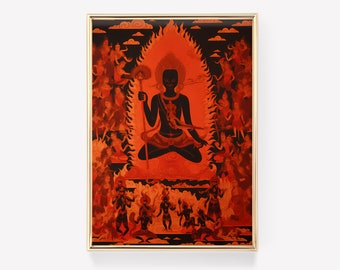 Boeddhistische kunstafdruk | Boeddhistische kunst aan de muur | Boeddhakunst | Spirituele kunst | Spiritueel decor | Meditatiekunst | Indiase kunst | Kunst uit het midden van de eeuw