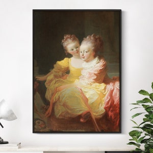 Jean Honore Fragonard - As Duas Irmãs (1769) | Pôster em tela antiga arte de parede vintage retrato impressão decoração pintura