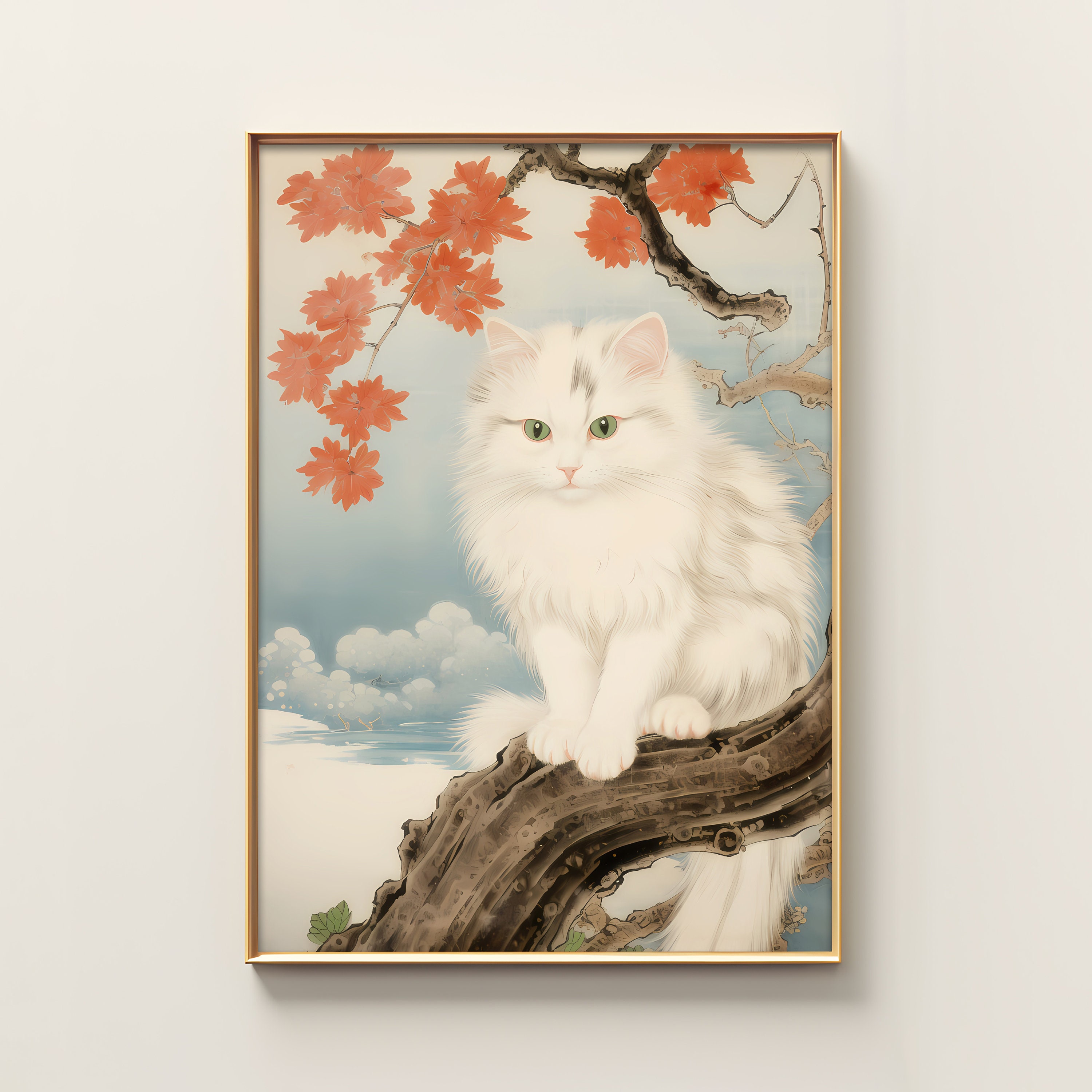 Japanese Art Print | Vintage White Cat Print | Ukiyo-e Art Poster ...