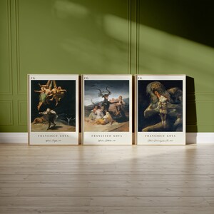 May include: Three framed art prints featuring paintings by Francisco Goya. The prints have gold frames and depict scenes with figures in dark, dramatic settings. Each print includes the artist's name and the painting's title.