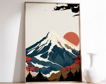 Mount Fuji-poster | Japanse muurkunst | Japans landschap | Minimalistische print | Vintage kunst | Landschap muurkunst | Oosterse muurkunst
