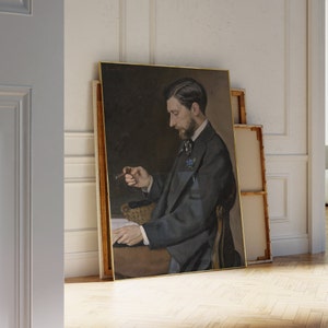Der Mann mit der Zigarre Ölgemälde | Antike männliche Seite Kunst | Elegantes Männer Porträt Poster | Dark Academia Dekor | Mann raucht Zigarre | Wandkunst
