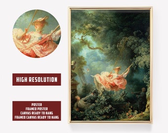 Jean-Honoré Fragonard - The Swing (1767) | Vintage Poster | Reproduction Classic Painting | Rococo Wall Art Decor Green Print Gift | Romance
