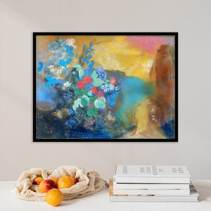 Odilon Redon - Ofelia entre las flores (1908) / Vintage colorido paisaje pintura cartel impresión hogar pared arte decoración - calidad del museo