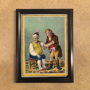 Ein Kranker, der von seinem Arzt geblutet wird; NEUER Fine Art Giclée-Druck, Jugendstil Vintage Poster Vintage Illustration Poster Kunst der Karikatur