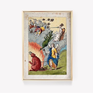 L'art du diable | Diable enchaîné | Fosse sans fond | Peinture vintage | Impression historique | Art scellé