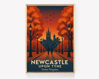 Newcastle upon Tyne Travel Poster, United Kingdom Wall Art, Vintage Print Canvas