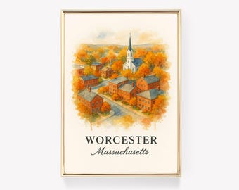 Worcester Vintage Travel Poster, Massachusetts Wall Art, Worcester Print, Retro Wall Decor, USA Gift