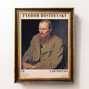 Cartel de Fyodor Dostoievski, Arte de pared vintage, Regalo de ratón de biblioteca, Arte de pared, Impresión moderna de decoración del hogar, Decoración de literatura, Cartel de autor, Regalo de maestro