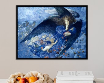 Edward Robert Hughes - Night With Her Train of Stars (1912) - Classic Painting Photo Poster Print Fine Art Gift Home Wall Decor Reproduction