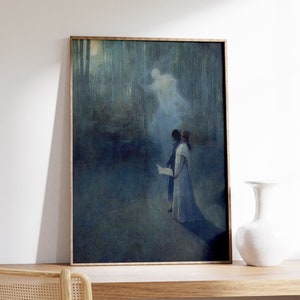 a painting of a man and a woman standing in the rain