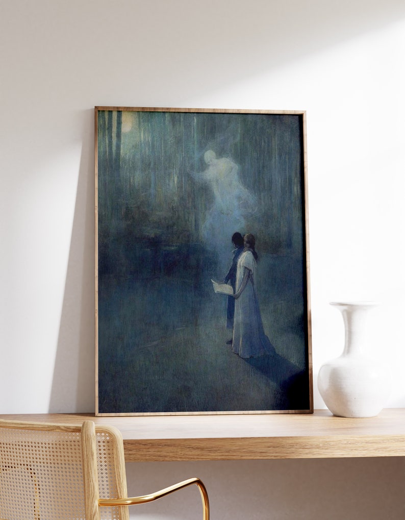 a painting of a man and a woman standing in the rain