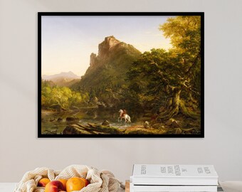 Thomas Cole - The Mountain Ford (1846) | Vintage Landscape Poster | Farmhouse Muted Wall Art Decor | Ready to Hang Print Canvas Painting