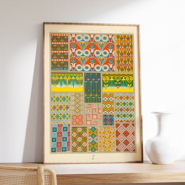 Egyptian Pattern Vintage Illustration by Albert Racinet | Ancient Inspired Patterns Diamond Shape Art Print | Egypt Art Print