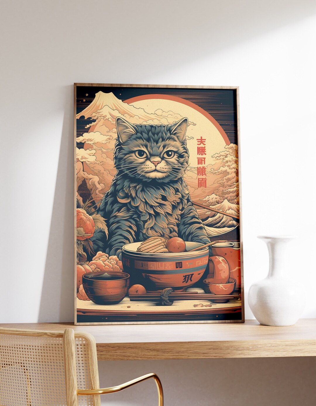 Japanese Ramen Cat Poster | Animal Poster | Ramen Cat Art Print ...