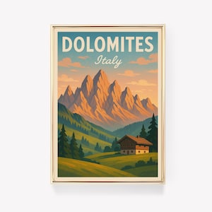 Dolomites Travel Poster, Italy Wall Art, Dolomites Print, Vintage Mountain Decor, Italian Canvas Print, Dolomites Gift