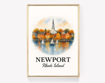Newport Rhode Island Travel Poster, Vintage Wall Art Print, Newport City Decor