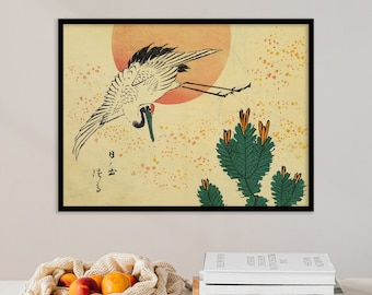 Hiroshige II - Album di immagini di Hiroshige 18 - Airone bianco e tramonto (1862) / Poster giapponese, stampa artistica giapponese, poster Ukiyo-e