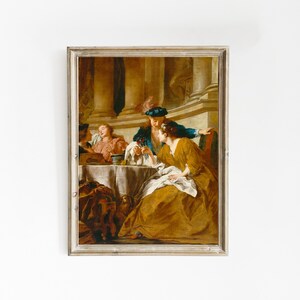 Jean François de Troy - Almuerzo con figuras en traje de mascarada (1725) / Cartel vintage / Arte de pared / Pintura de interiores / Impresión de decoración del hogar