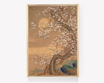 Plum Blossoms | Moon Art Print | Ito Jakuchu Print | Vintage Print | Floral Painting | Japanese Art