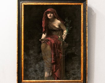 John Collier - Priestess of Delphi (1891) - Classic Painting Photo Poster Print Art Gift Wall Home Decor - The Pythia Temple of Apollo