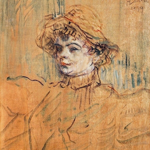 May include: A pencil drawing of a person wearing a hat. The drawing is in shades of brown, green, and white. The person's face is visible, and they are looking to the left. The drawing is signed "a la Hamil" and dated "1899".