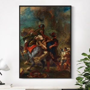 Eugène Delacroix - Porwanie Rebeki (1846) | Plakat krajobrazowy Sztuka ścienna Wydruk zabytkowego obrazu Prezent do domu Dekoracja - Jakość muzealna
