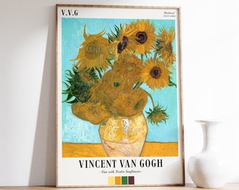 Vincent Van Gogh Poster | Vase with Twelve Sunflowers | Exhibition Poster | Van Gogh Painting | Flowers Poster | Floral Art Decor