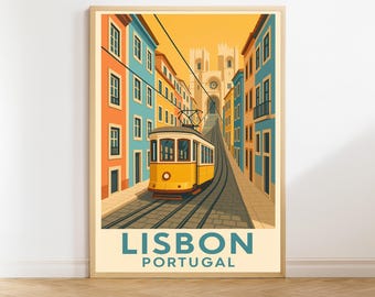 Lisbon Portugal Travel Poster, Vintage Wall Art, Lisbon Print, Retro Wall Decor, Portugal Gift