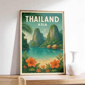 Affiche de plage de Thaïlande, impression de voyage en Asie, art mural d&#39;île de Thaïlande, décoration tropicale de Thaïlande, cadeau d&#39;Asie du Sud-Est