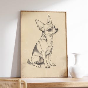 a drawing of a chihuahua sitting on a shelf