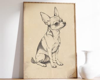 Vintage Chihuahua Dog Print | Chihuahua Poster | Dog Wall Art | Vintage Prints | Minimal Art | Living Room Decor