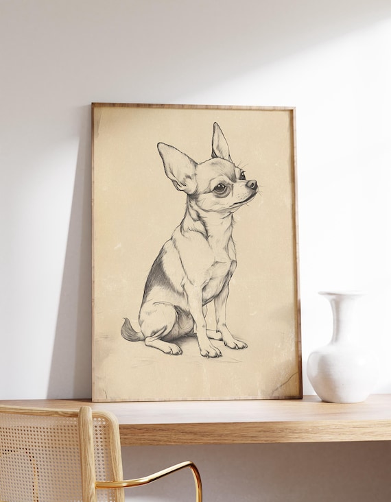 Vintage Chihuahua Dog Print | Chihuahua Poster | Dog Wall Art | Vintage Prints | Minimal Art | Living Room Decor