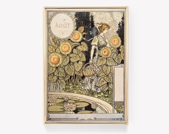 Eugène Grasset Août / Impresión vintage / Art Nouveau / Arte calendario / Diseño decorativo / Arte de pared clásico