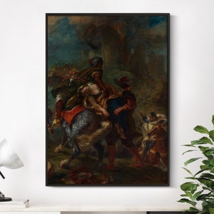 Eugène Delacroix - El rapto de Rebecca (1846) - Retrato vintage Baño Dormitorio Decoración Pintura Póster Impresión Arte Regalo Paisaje oscuro