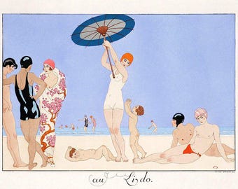 George Barbier Poster | Art Deco Style | Au Lido Print | Vintage Fashion Art | Classic Art Print