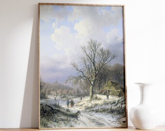 Alexander Joseph Daiwaille - Snow landscape (1845) | Vintage Print | Cottage Landscape, Wall Art, Winter Scenery, Snow Painting Poster