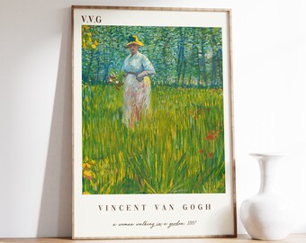 Plakat Van Gogha | Kobieta spacerująca po ogrodzie | Plakat wystawowy | Obraz Van Gogha | Grafika Van Gogha | Plakat wystawy muzealnej