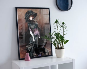 Giovanni Boldini, Marchesa Luisa Casati With a Greyhound (1908) - Classic Painting Photo Poster Print Art Gift Wall Home Decor Artwork