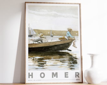 Winslow Homer Print | Boys in a Dory (1873) | Farmhouse Decor | Museum Exhibition Poster | Museum Print | Watercolor Painting