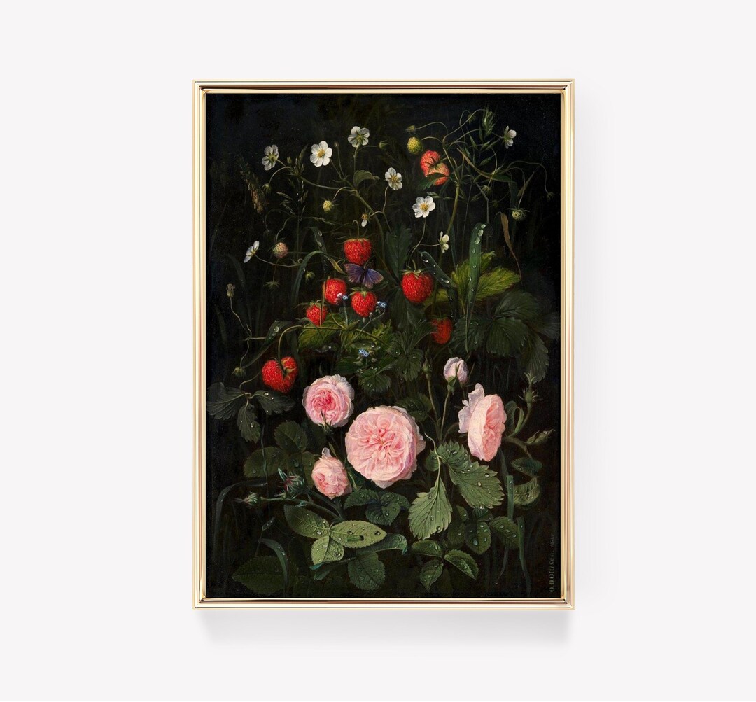 Still Life With Roses | Vintage Painting | Strawberry Art Print ...