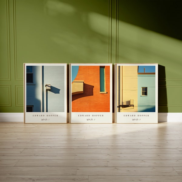 Architecture Set of 3 Art Prints | Edward Hopper Exhibition Print | Architecture Print | Building Poster | Mid Century | Gallery Wall Decor