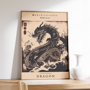 Japanese Dragon Print | Dragon Poster | Vintage Japanese Art | Hokusai Print | Modern Japanese Wall Art | Living Room Print