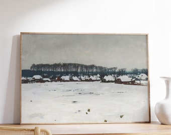 Willem Witsen - Winterlandschap (1885) | Vintage Print, Snow Painting, Country Painting, Winter Landscape, Meadow Landscape, Snow Art Print