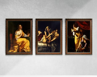 Artemisia Gentileschi Baroque Set of 3 Print | Gallery Wall Art Poster | Home Bedroom Decor Print | Antique Vintage Woman Portrait Painting