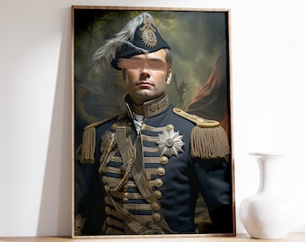 Ritratto di uomo rinascimentale / Ritratto artistico eccentrico e alterato / Dipinto ad olio vintage / Arte murale eclettica / Vintage alterato / Arredamento moderno massimalista